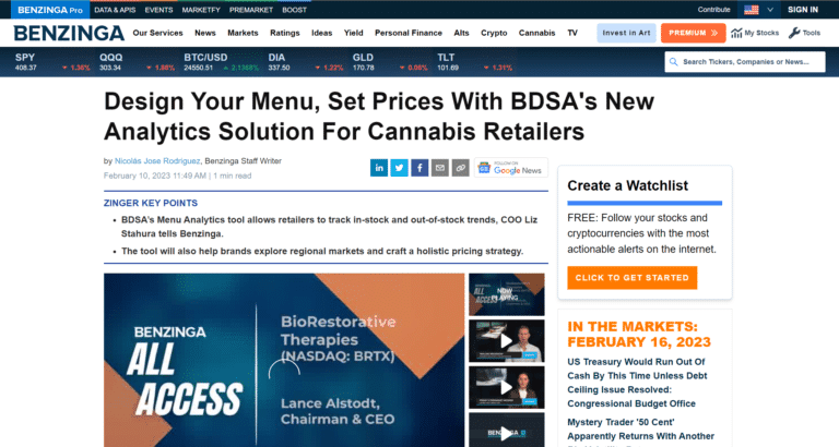 snip benzinga menu analytics