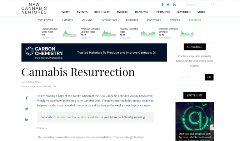 NEW CANNABIS VENTURES CANNABIS RESURRECTED