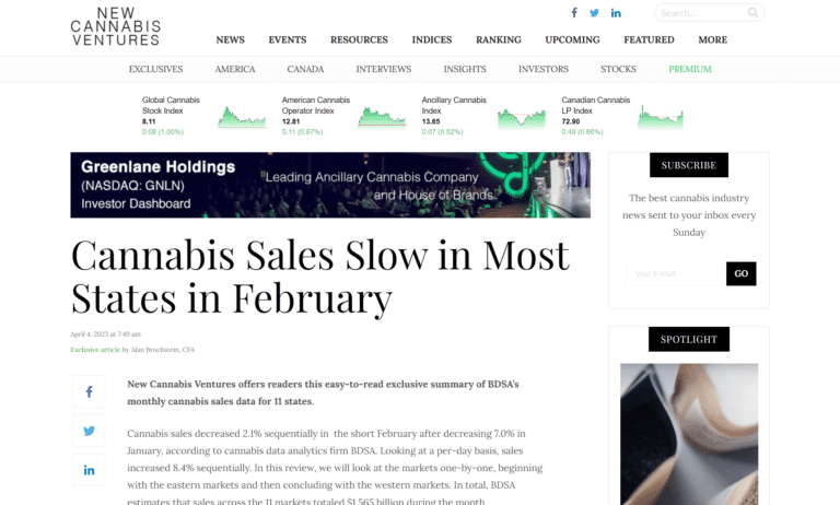 NEW CANNABIS VENTURES CANNABIS SALES SLOW IN MOST STATES